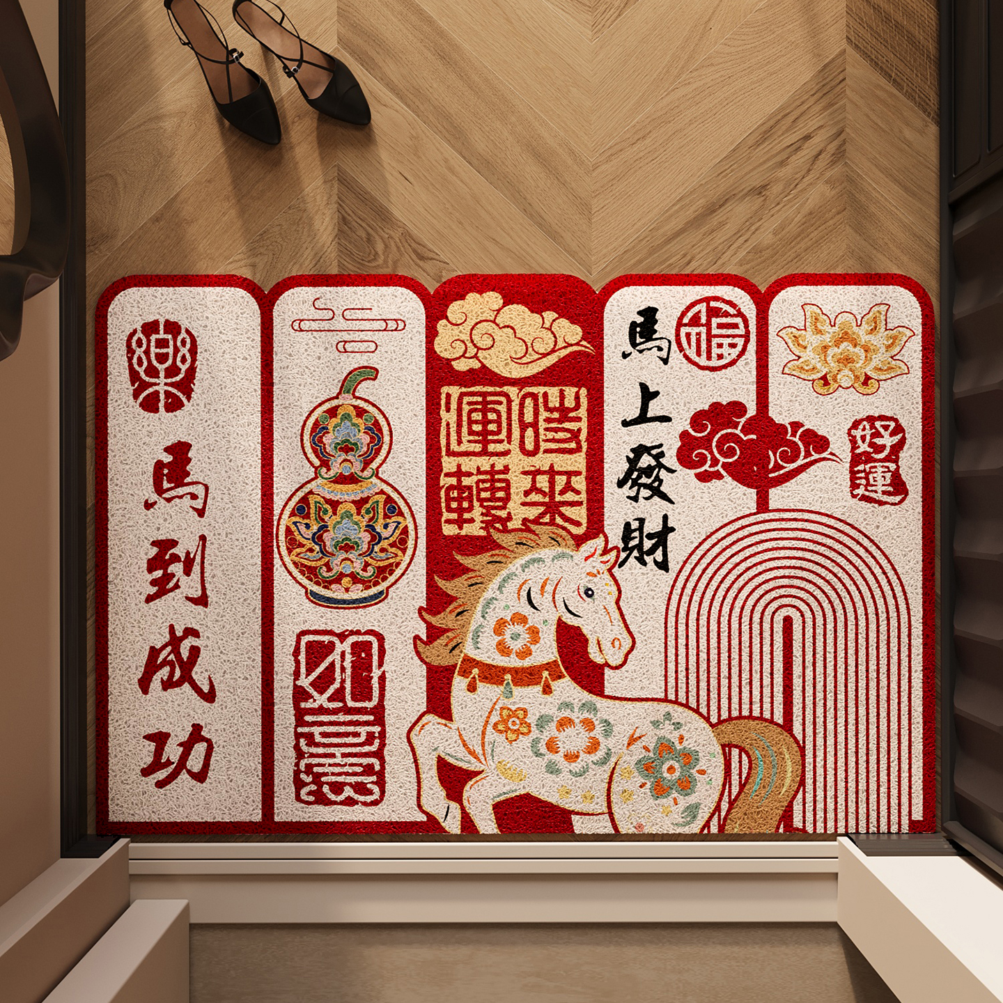 红色入户门地垫玄关大门口