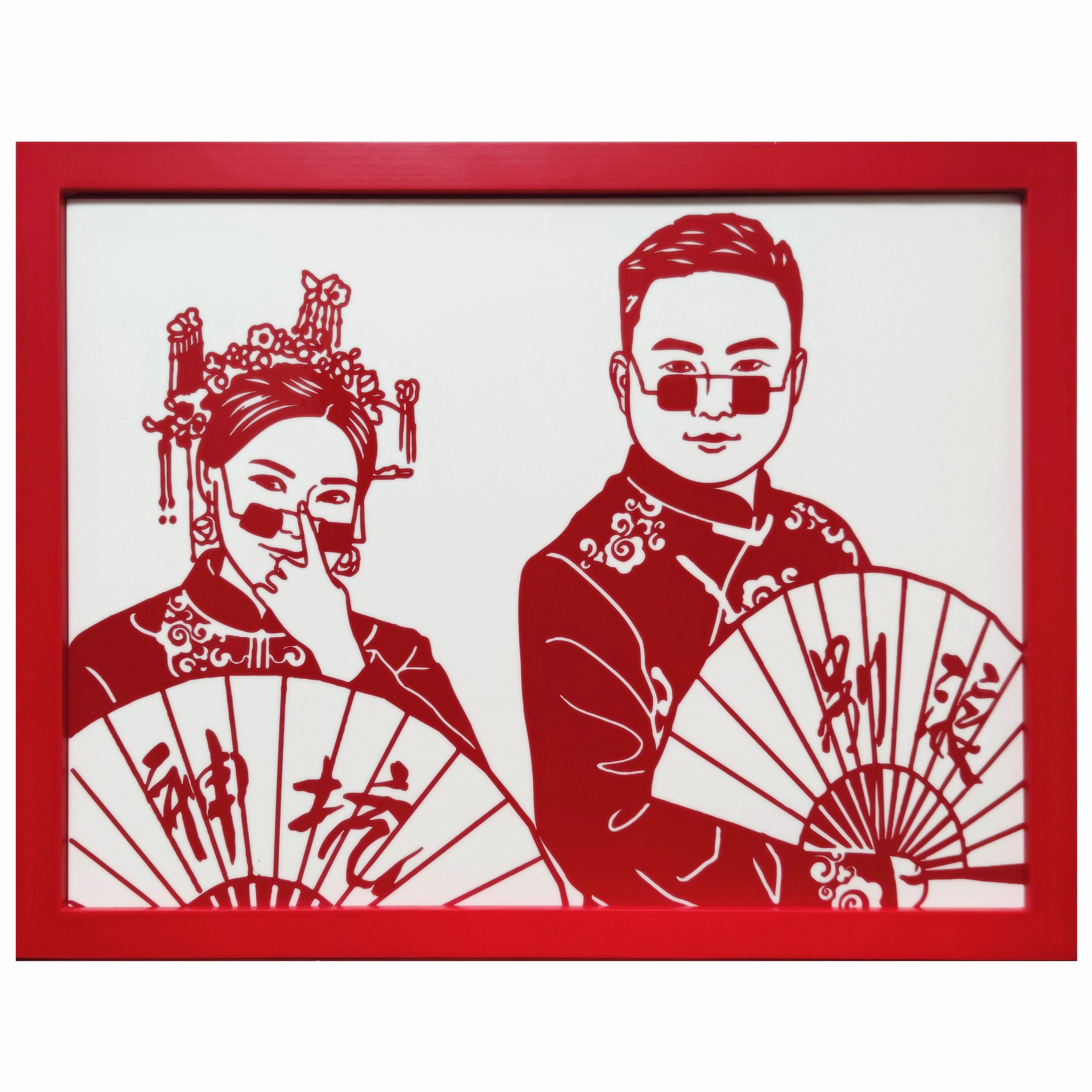 结婚礼物肖像剪纸人像剪纸照片定制送老外国人新中式礼物聂明剪纸