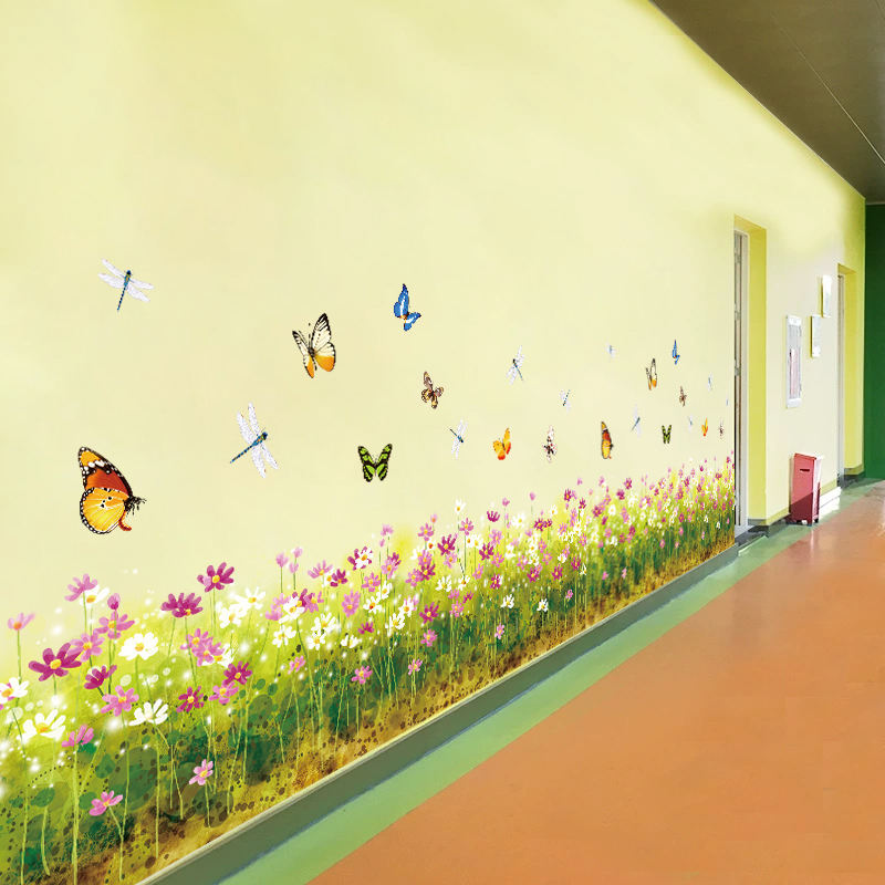 蝴蝶小花贴纸儿童房间幼儿园小学装饰贴画背景墙面遮瑕氛围感贴花图片