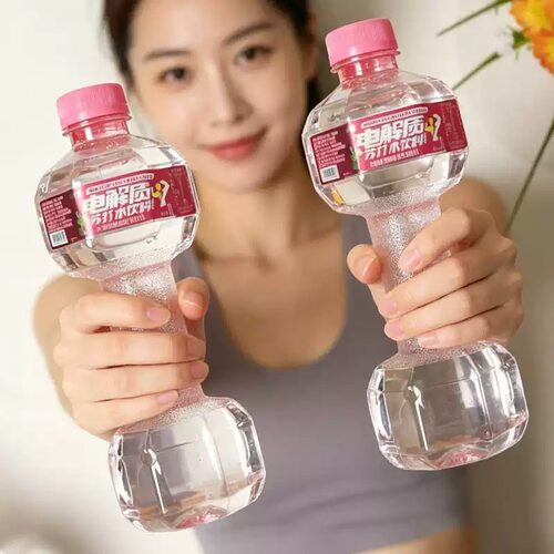 魅之力哑铃瓶装苏打水1L天然粉色