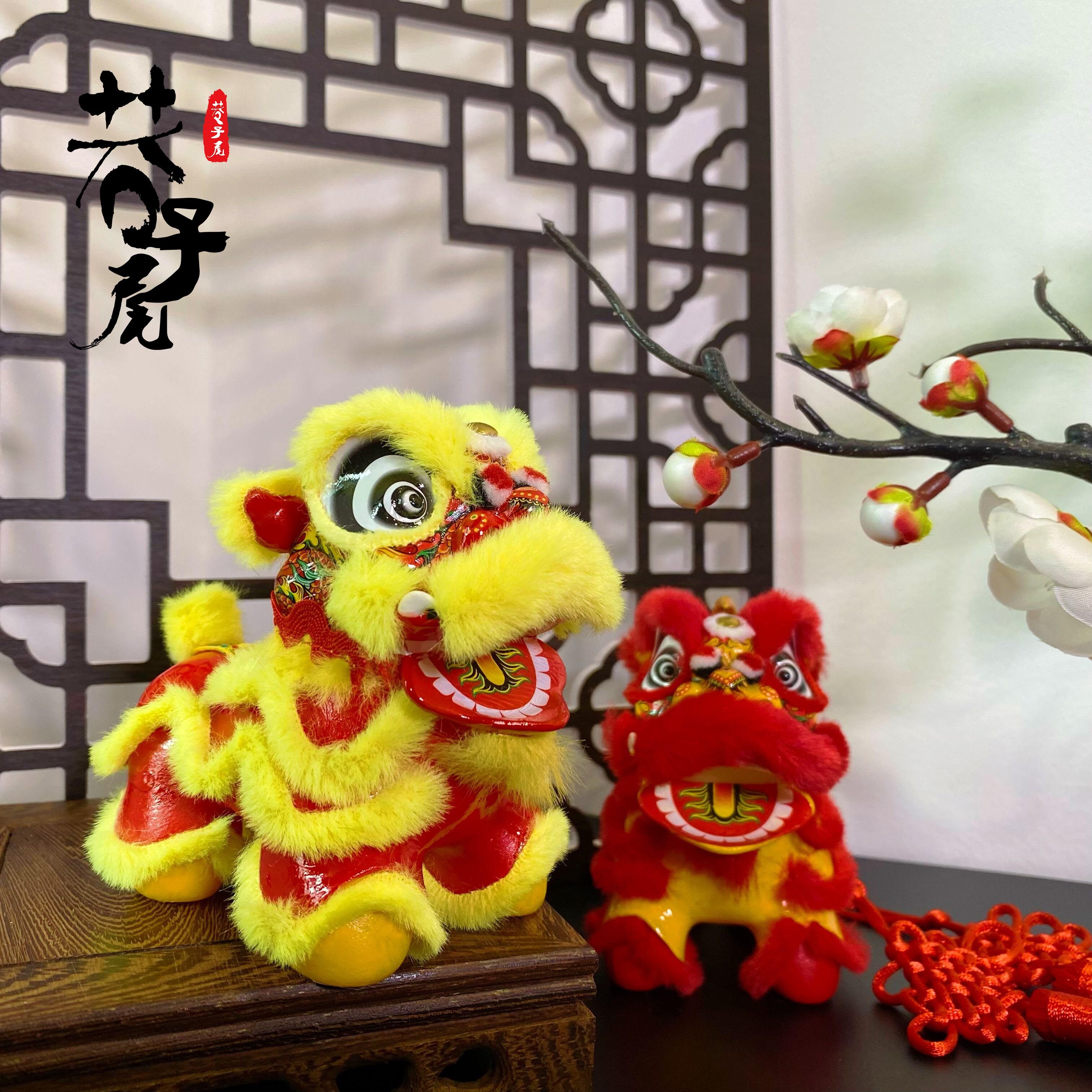 国潮醒狮舞狮手工汽车车载车内中控小摆件装饰保平安招财可爱摆件