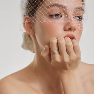 MORI DORI25纯银基础款单颗珍珠素圈开口戒指ins同款指环