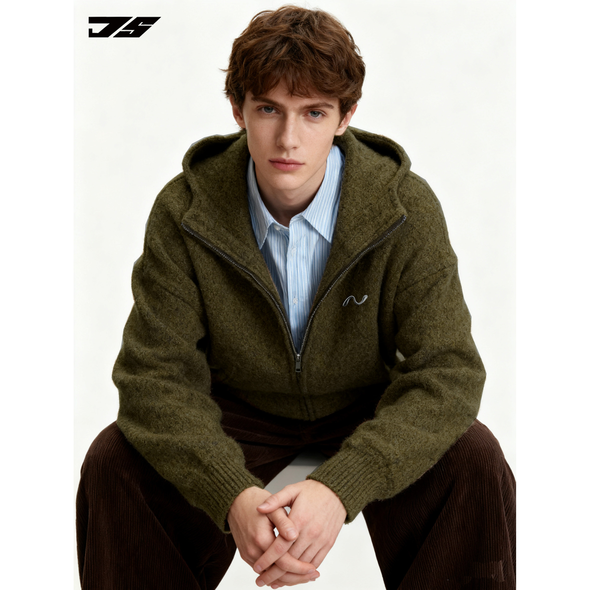 DUSHU慵懒风外穿软糯连帽男女情侣金属标冬季男厚毛衣针织外套