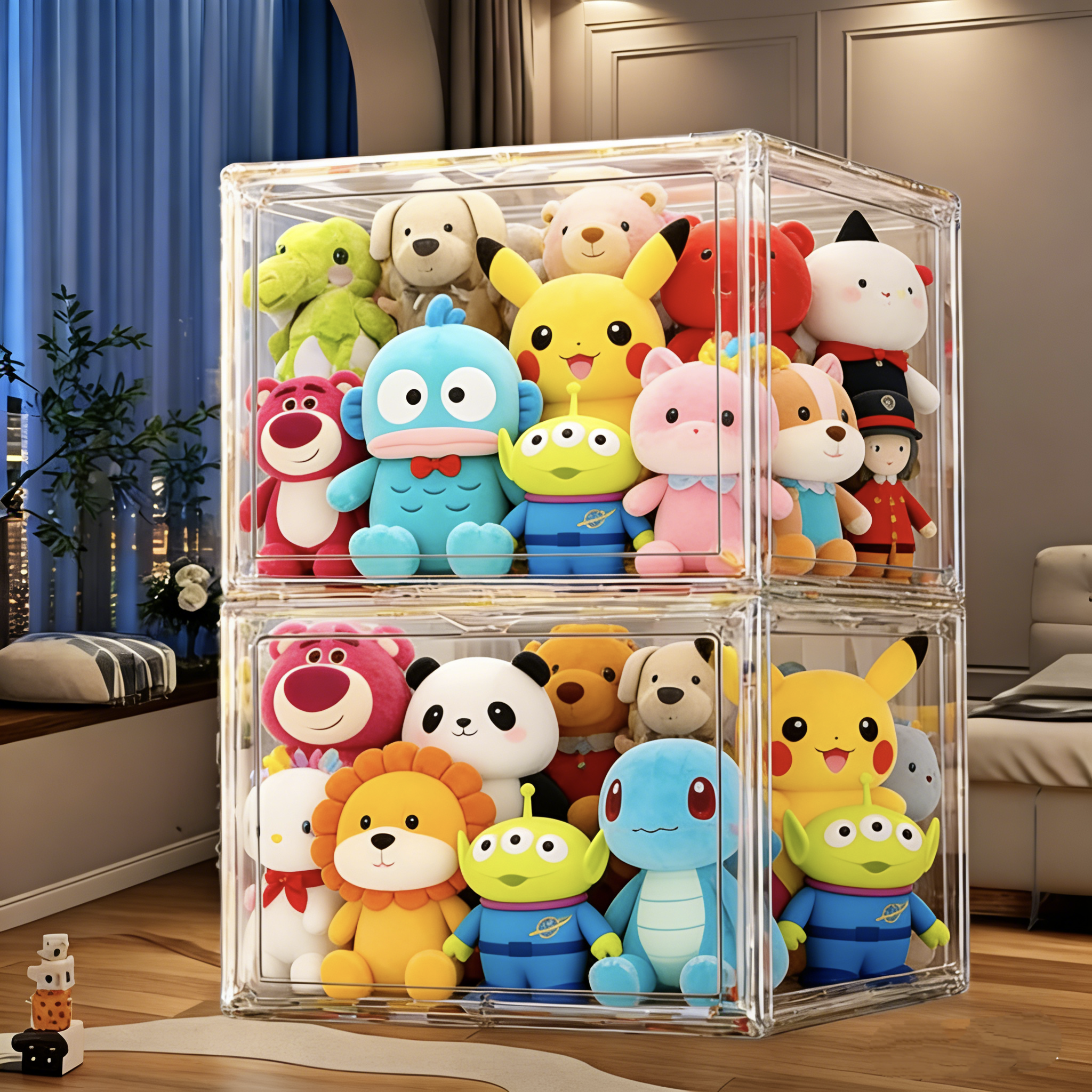 娃娃收纳桶透明装毛绒公仔玩具收纳神器防尘整理玩布偶展示盒柜子,收纳整理,脏衣篮,淘宝优惠券,粉丝福利购,淘宝优惠卷