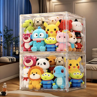 娃娃收纳桶透明装毛绒公仔玩具收纳神器防尘整理玩布偶展示盒柜子