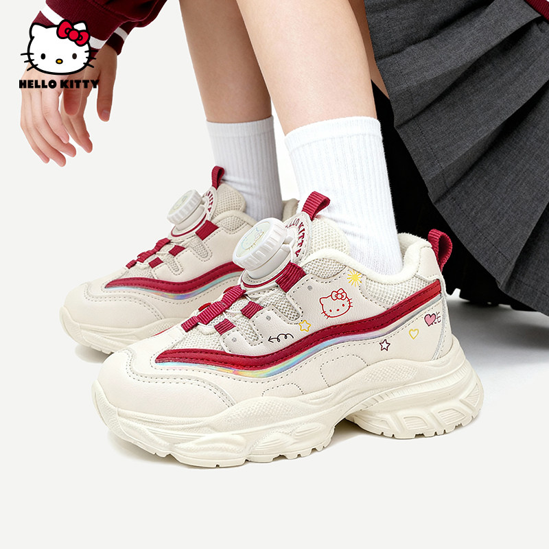 HelloKitty童鞋女童加绒运动鞋秋冬新款女孩老爹鞋软底儿童旋转鞋