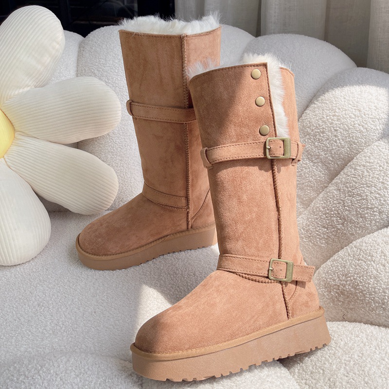 2025新款女神皮扣两穿真皮毛一体雪地靴高筒牛皮羊毛女鞋冬棉靴子