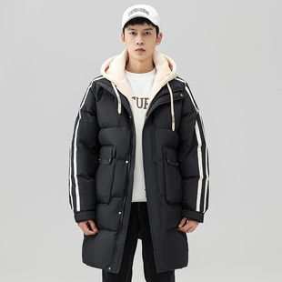 帕丁顿熊美式复古假两件时尚宽松百搭学院连帽长袖羽绒服情侣同款