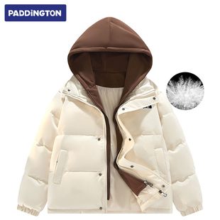 帕丁顿熊帕丁顿熊2025假两件连帽羽绒服男拼接休闲宽松保暖外套潮