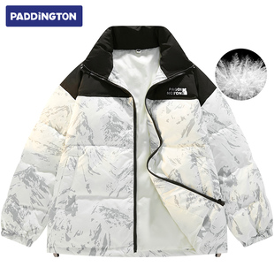 帕丁顿熊2025年冬季拼接羽绒服男宽松休闲雪山面包服外套保暖潮牌