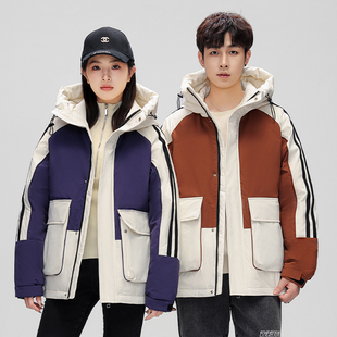 帕丁顿熊美式复古字母Logo休闲宽松百搭学院连帽羽绒服情侣同款