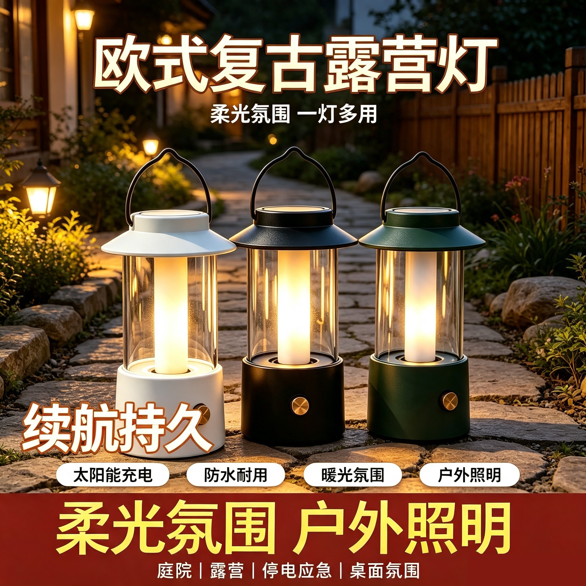 清贝特太阳能充电长续航露营马灯