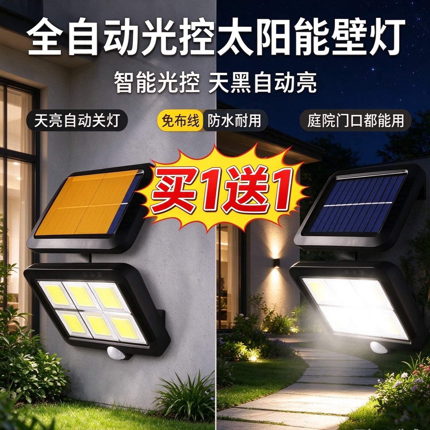 太阳能灯户外庭院灯家用超亮人体感应灯新农村LED照明灯防水壁灯