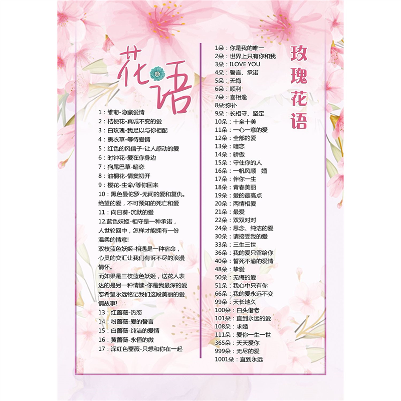 玫瑰花语鲜花朵数寓意花意花语墙贴纸花店花房贴纸海报装饰画玫瑰