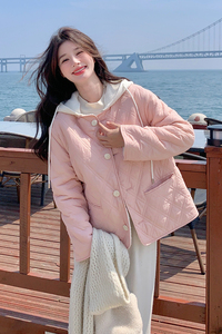 冬季新款两面穿羊羔毛加厚菱格连帽棉服203-8806-P195-K278图片