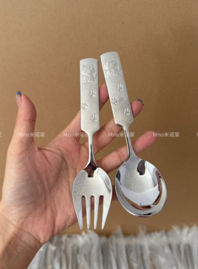 米诺家韩式猫咪卡通儿童勺子食品级18/10不锈钢短柄宝宝吃饭勺