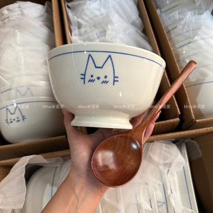 米诺家手工绘制陶瓷釉下彩猫咪米饭碗家用新款高颜值高脚碗面碗