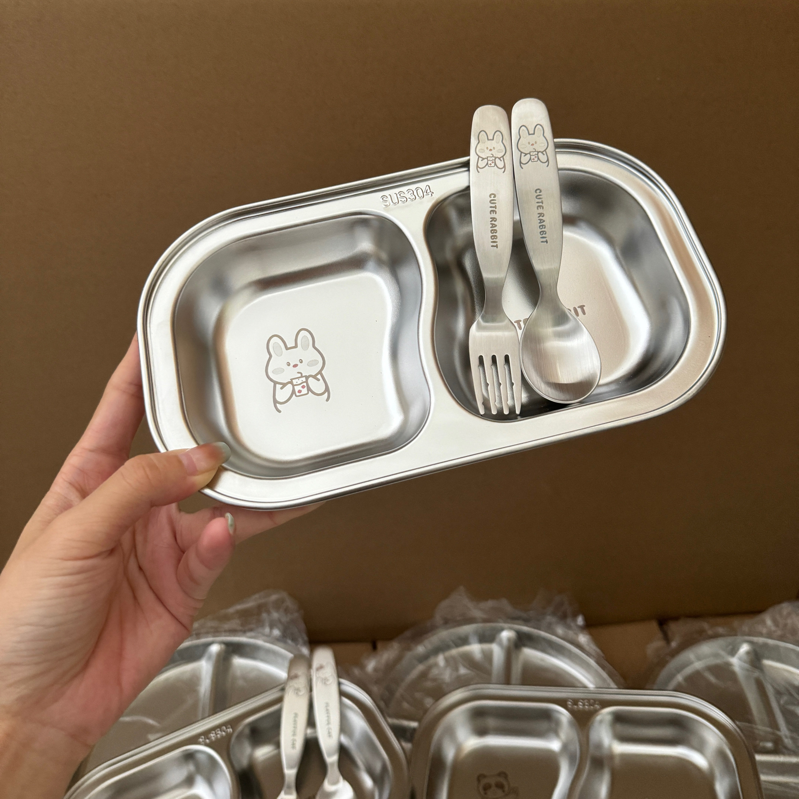 米诺家宝宝餐盘辅食盘 家用吃饭儿童分格盘304不锈钢分餐饭盘餐具