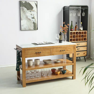 美式 厨房中岛台料理台 复古实木餐边柜备餐桌客厅收纳柜现代开放式