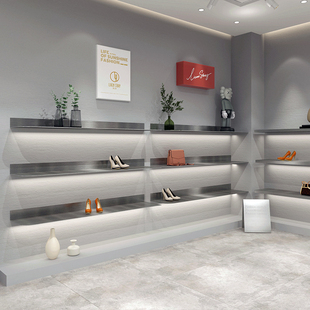 服装店鞋子包包层板展示架上墙不锈钢多层陈列架一字搁板定制货架