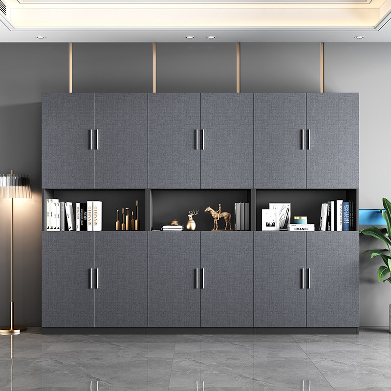 木质文件柜资料档案柜板式书架落地收纳储物柜办公室书柜带锁柜子