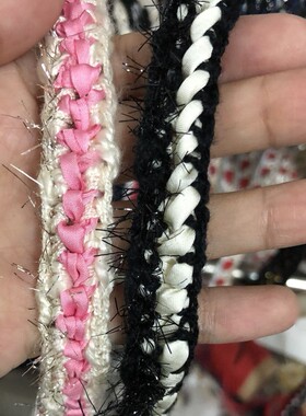 手工钩粉色花边黑色织带白色编织带小香风服饰DIY衣边袖口辅料
