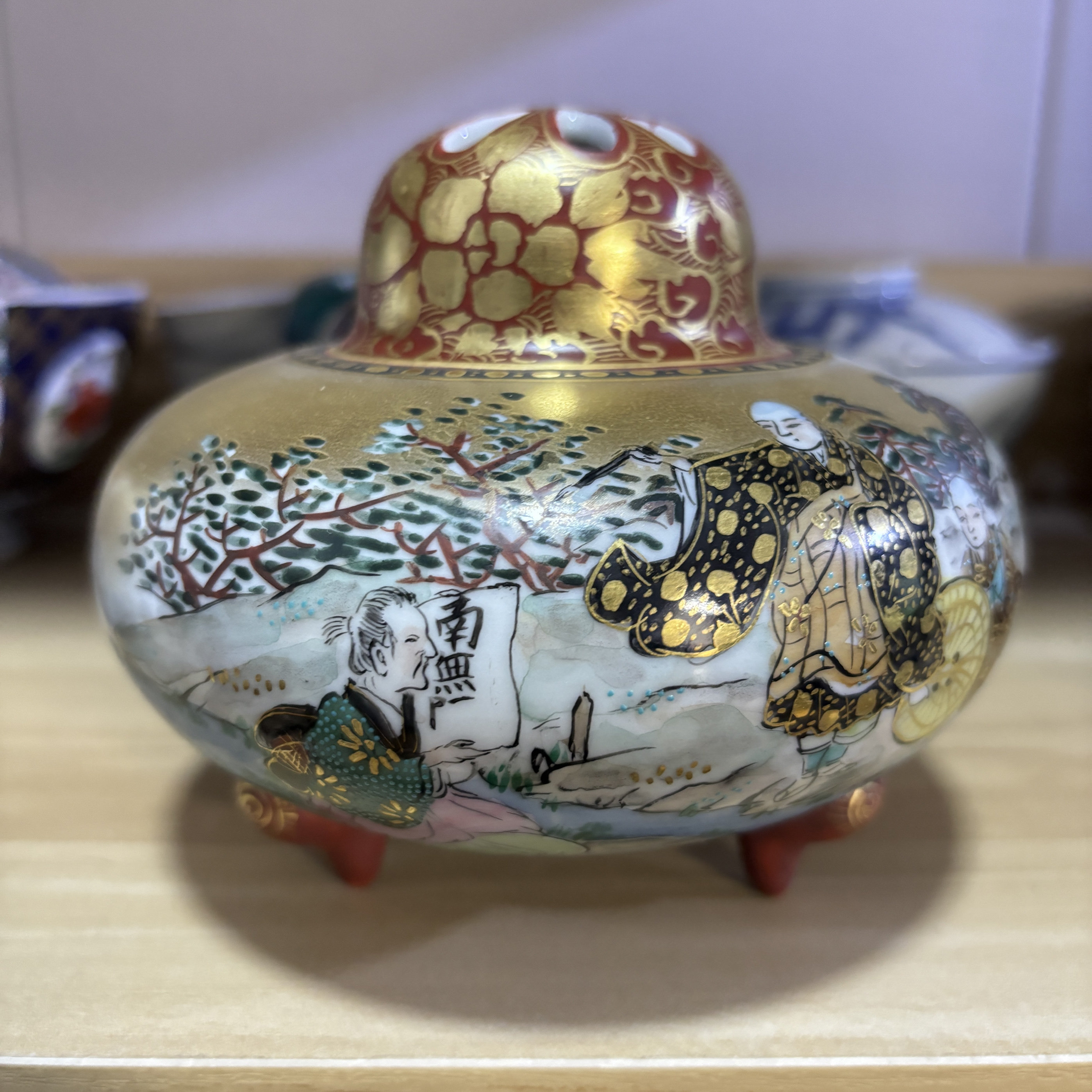 金标红地九谷龍山 名家精工稀有花片香炉