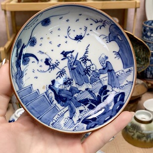 十代之前柿右卫门 手绘青花 杯托 壶承