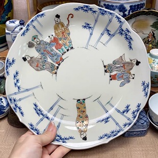 人间国宝 酒井田柿右卫门 手绘人物稀有 超大盘 中古