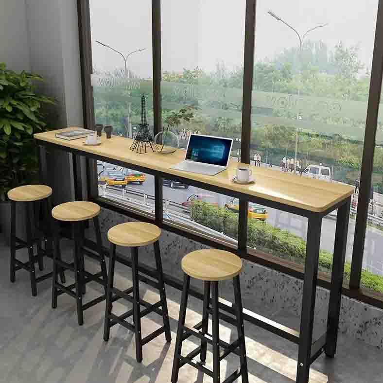 家用窄长方形简易桌子奶茶店桌椅组合圆角靠墙吧台高脚桌长条桌