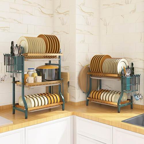 桌面多层碗碟架带接水盘厨房碗筷收纳置物架多功能家用碗架沥水架