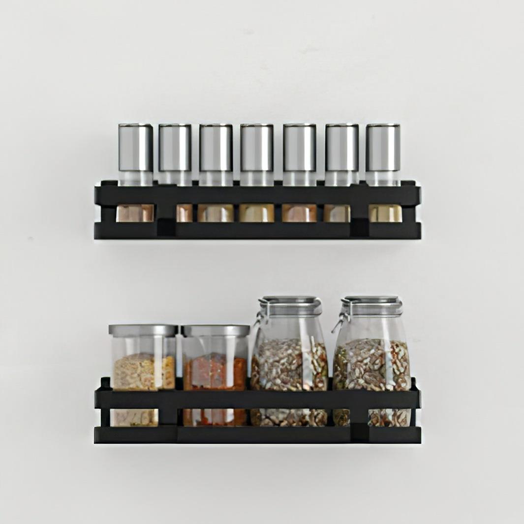 免打孔黑色厨房调味料置物架不锈钢置物架带挂钩