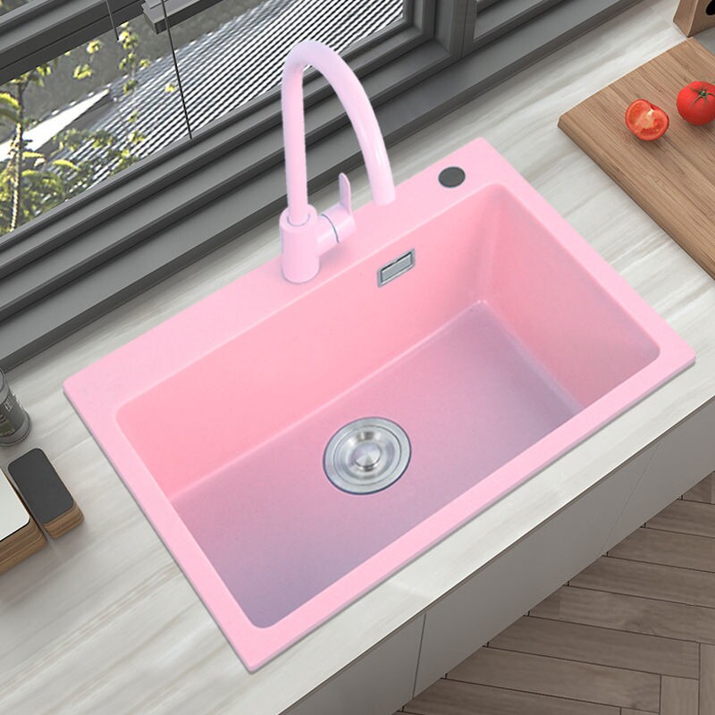 梦幻少女粉色石英石水槽大单槽套餐厨房洗菜盆花岗岩台上下洗碗池