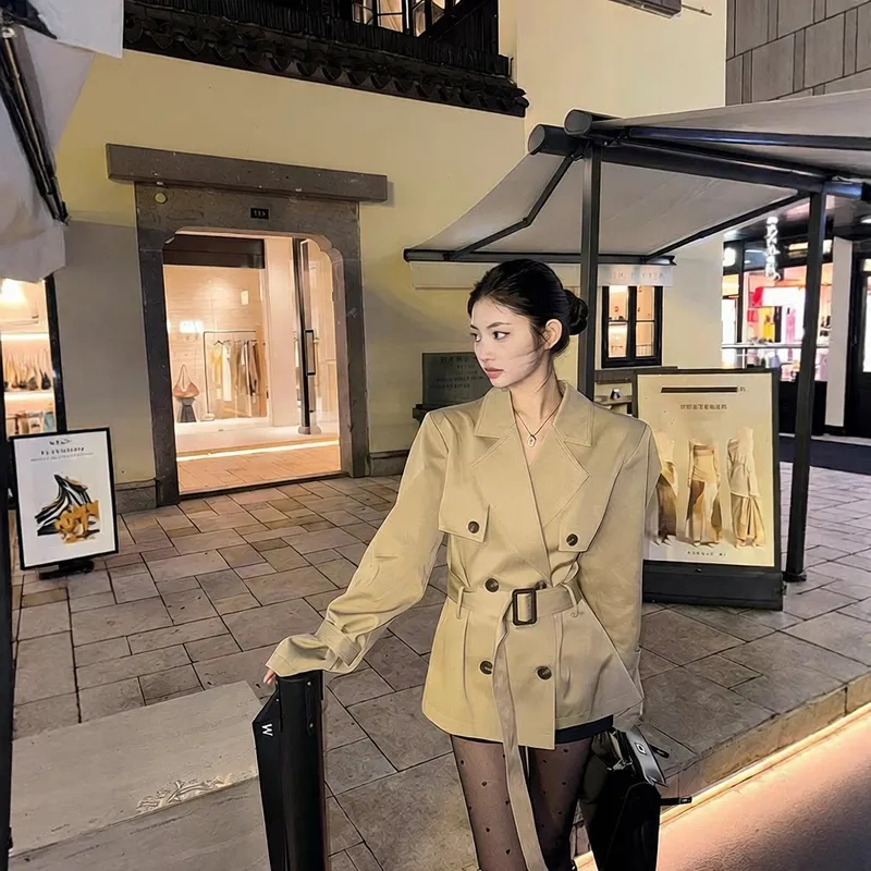 韩版高级感风衣外套女春秋新款英伦风小个子收腰气质短款大衣
