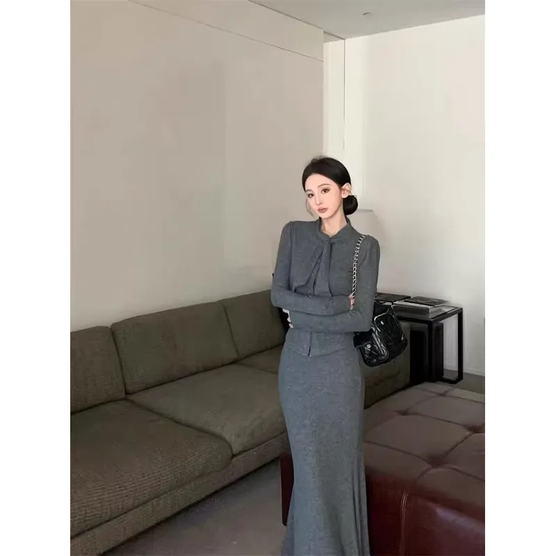 【两件套】早秋连衣裙子女秋冬季2026新款富家千金小香风感鱼尾