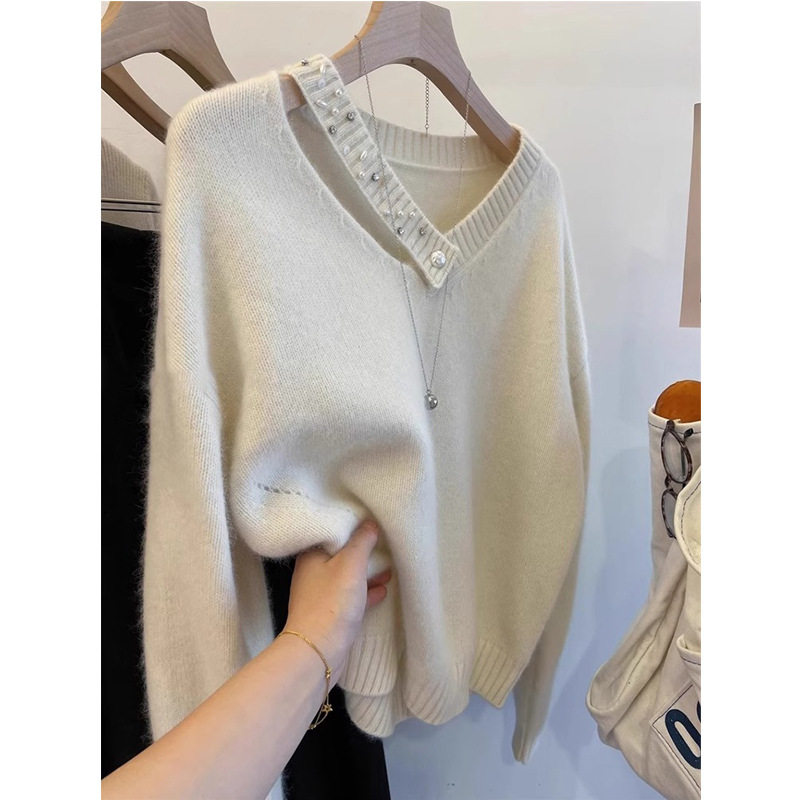 韩系慵懒风浣熊绒开衫毛衣外套女季新款软糯加厚灯笼袖针织上衣