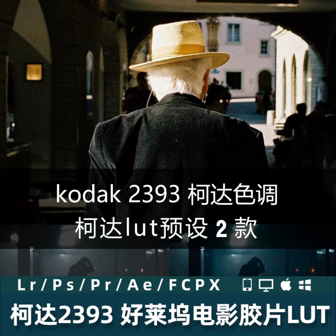 柯达2393好莱坞电影胶片调色LUT LR复古预设PSFCPX达芬奇PR剪映