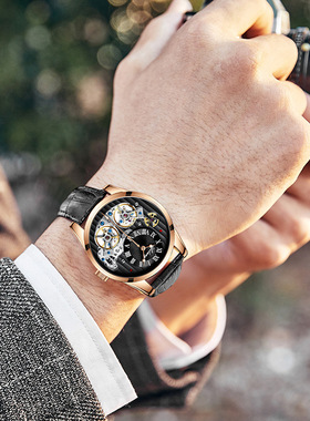 男士手表品牌艾浪AILANG新款镂空手表双陀飞轮自动机械表