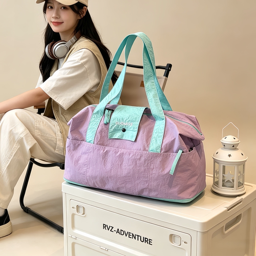 女款撞色大容量折叠手提旅行袋