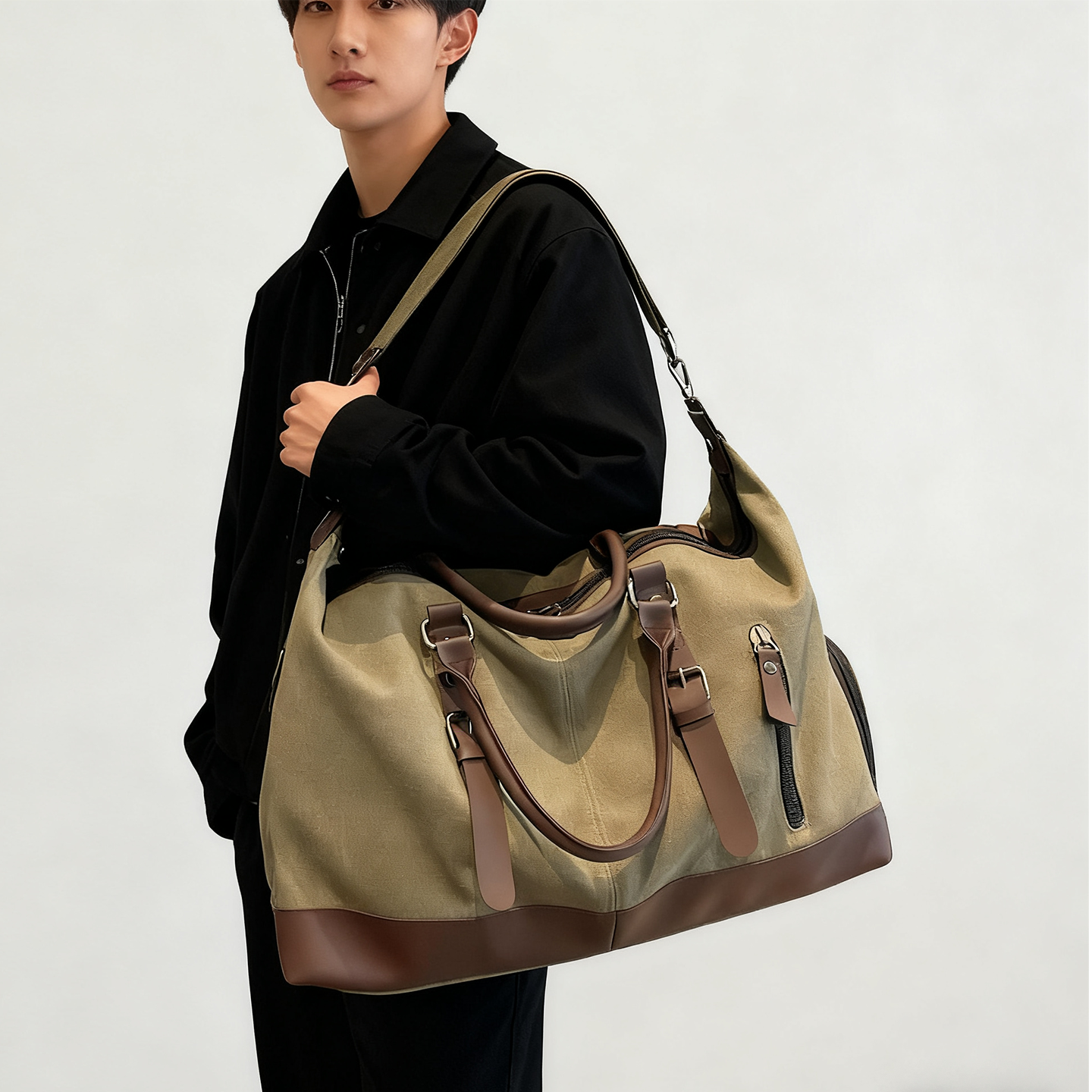 大容量帆布旅行包男女手提斜跨健身包可套拉杆箱出差登机包行李袋