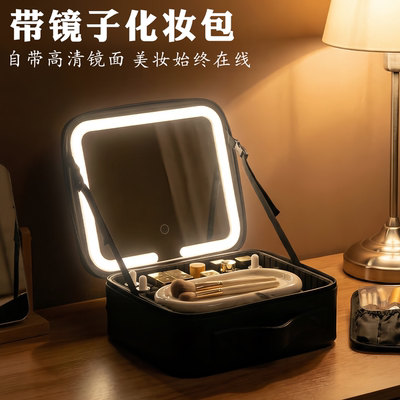 带灯带镜子化妆包2026新款便携式大容量手提美妆收纳包护肤品收纳