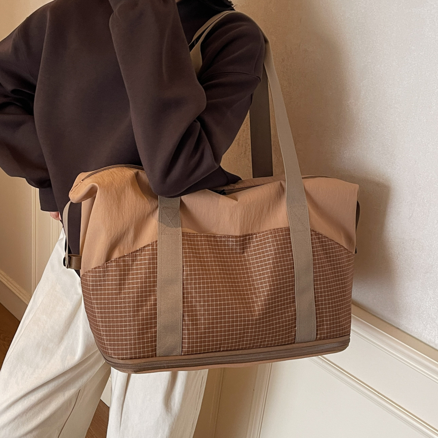 时尚简约托特包女大容量轻便旅行包袋可套拉杆箱短途出差包行李袋