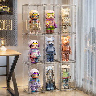 泡泡玛特400展示盒大号盲盒暴力熊收纳MOLLY透明亚克力手办展示柜