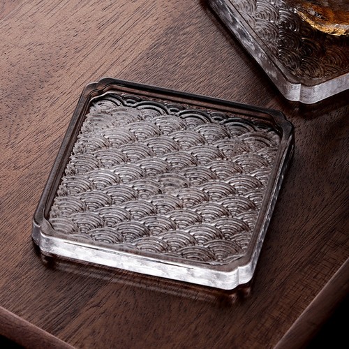 方形玻璃茶杯垫透明茶杯托波浪