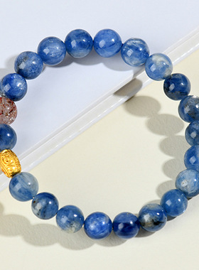 天然水晶蓝晶石黑金超单圈手链