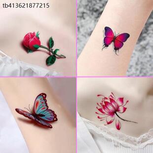 x纹身贴防水持久遮疤仿真新款3D蝴蝶玫瑰花女可清洗学生锁骨胸前