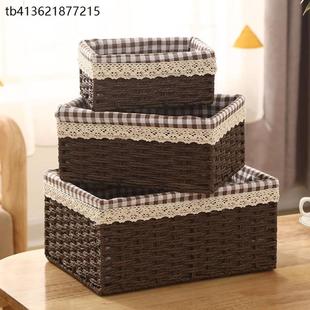 x柳编仿藤编收纳筐桌面小号竹筐蓝篮子编织布艺整理箱杂物零食框