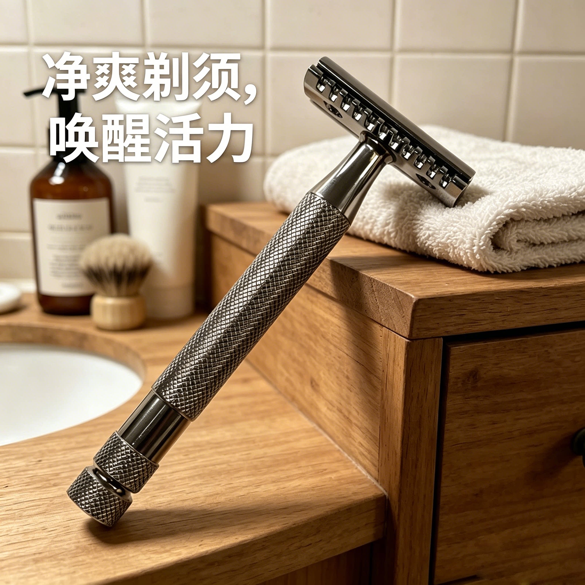 网纹双面刮胡刀+可冲洗+老式刀片