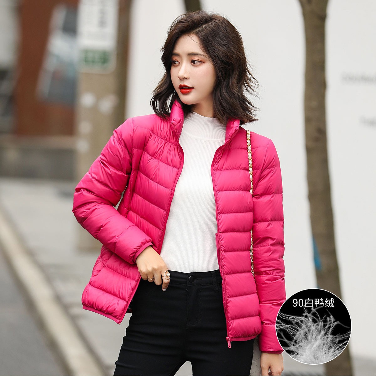 轻薄款90%白鸭绒连帽羽绒服