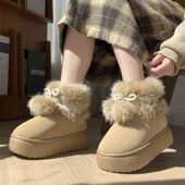 加绒冬天棉鞋 女鞋 东北雪地靴防滑秋冬鞋 子冬季 保暖棉靴女款 毛毛鞋